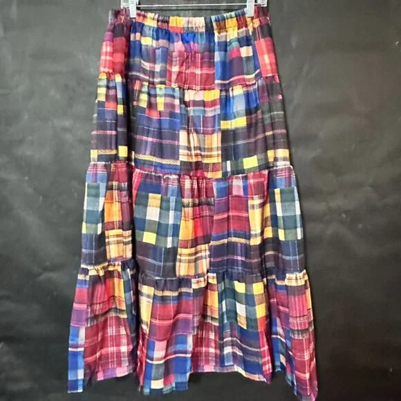 Peasant Madras Long Patchwork Tartan Plaid Skirt Buffalo Red Boho Winter Maxi - Picture 4 of 9